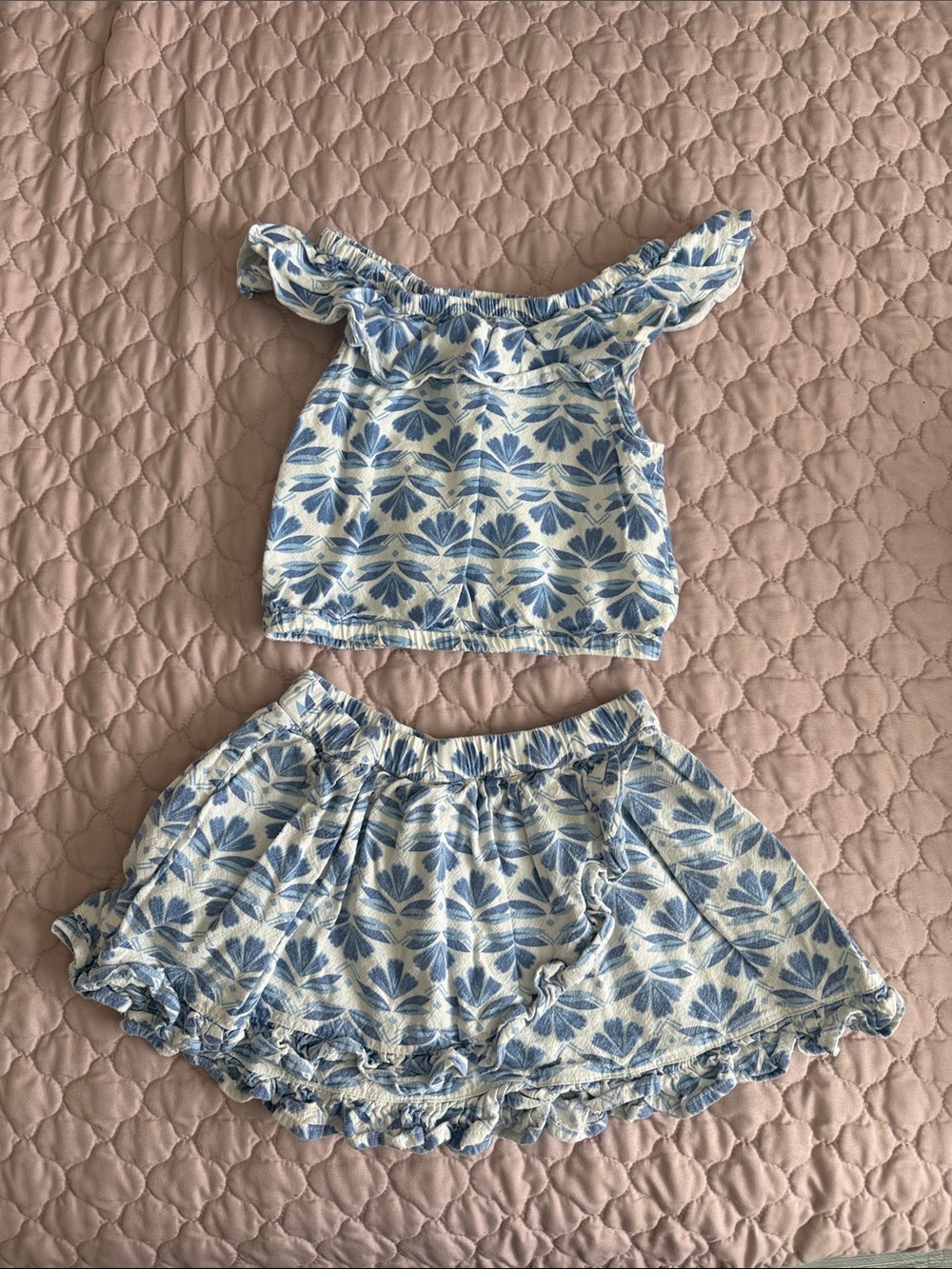 Sigrid Olsen Blue and White Floral Girls Two-Piece Skirt Set